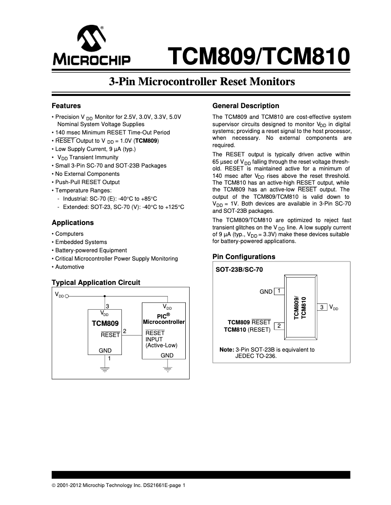 Página 1 del manual Ficha técnica Microchip TCM810