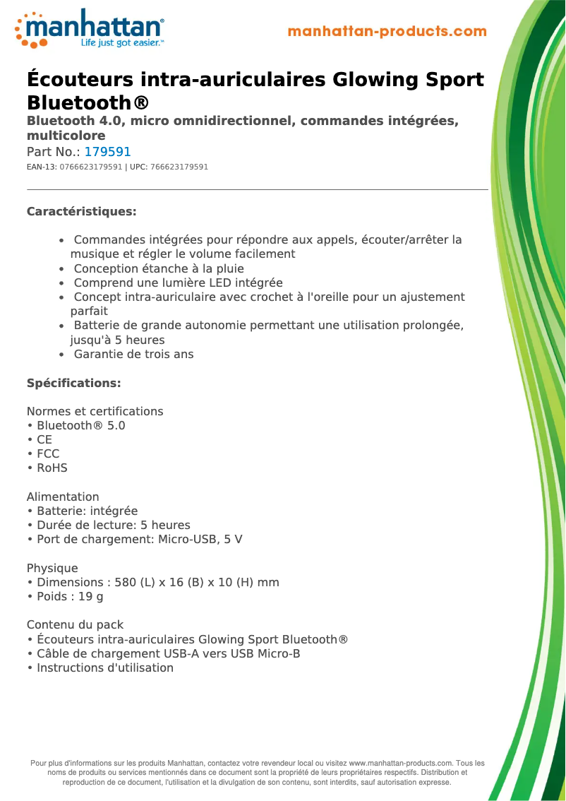 Page 1 de la notice Fiche technique Manhattan 179591