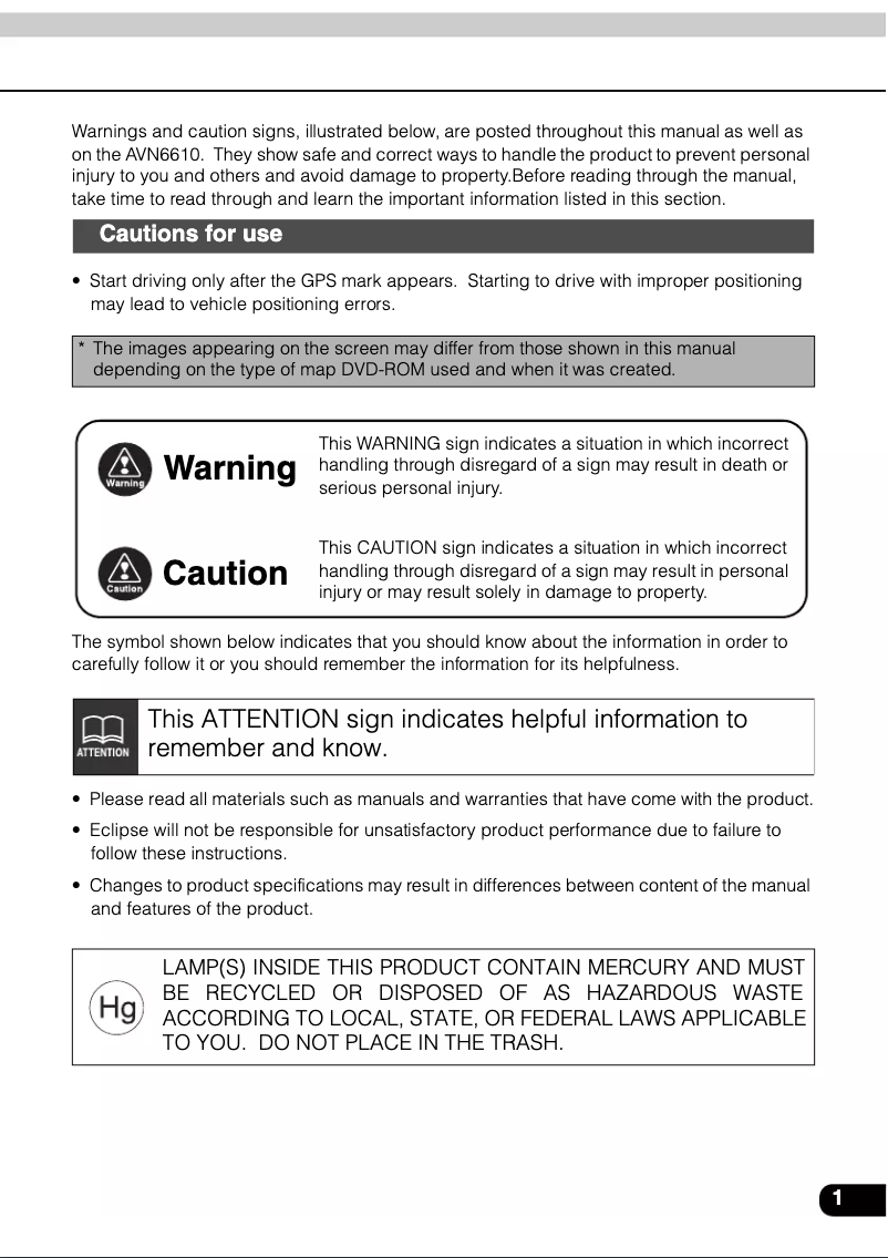 Page 1 de la notice Manuel utilisateur Eclipse AVN6610