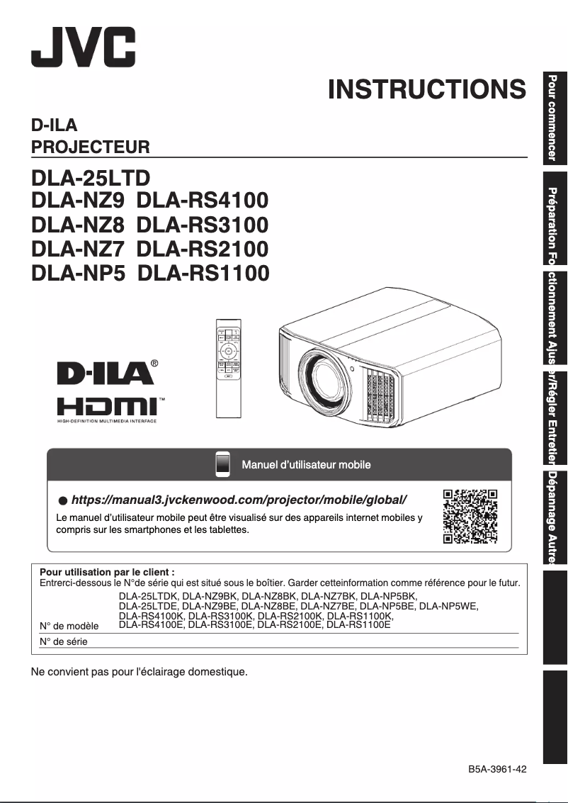 Page 1 de la notice Manuel utilisateur JVC DLA-RS3100
