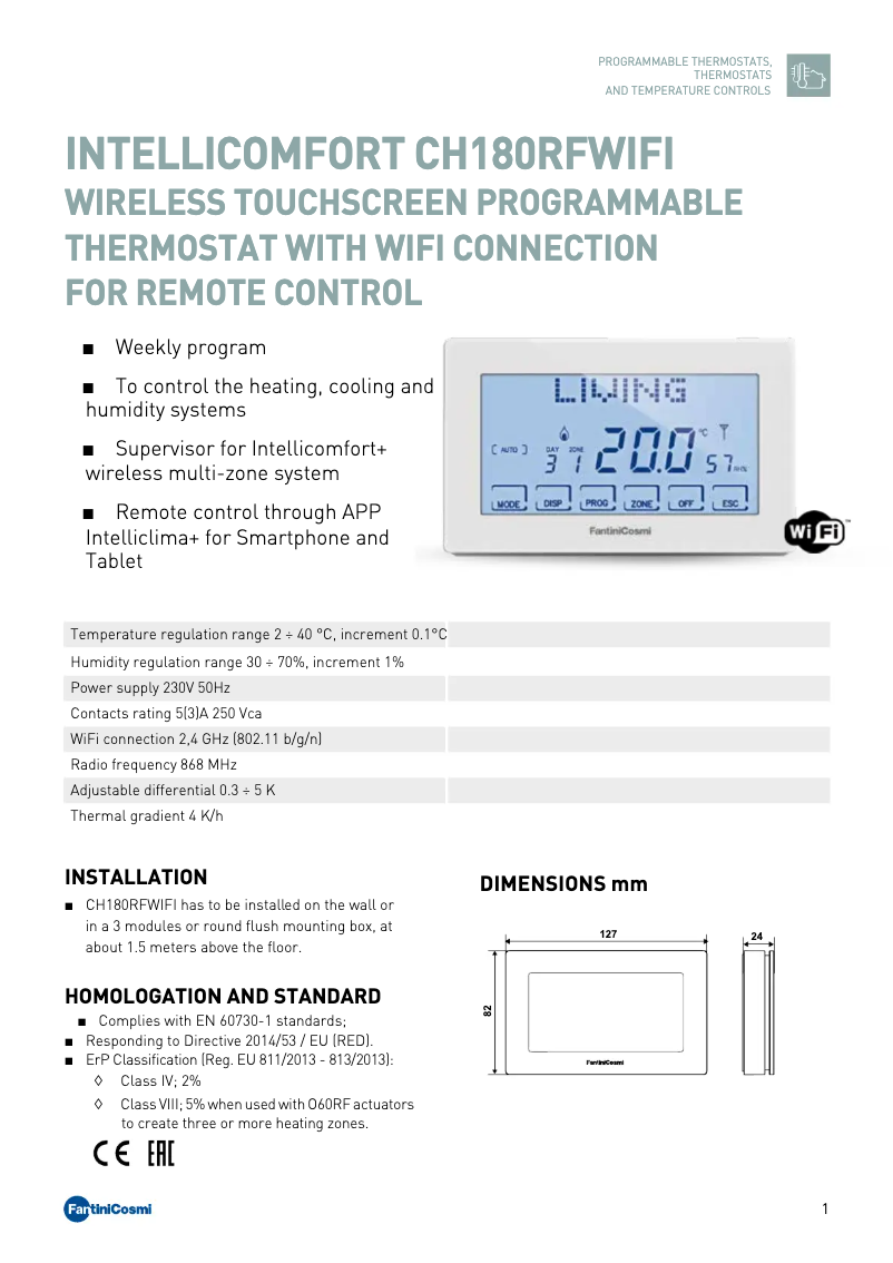 Page n°1 - Fiche technique Fantini Cosmi Intellicomfort CH180RFWIFI