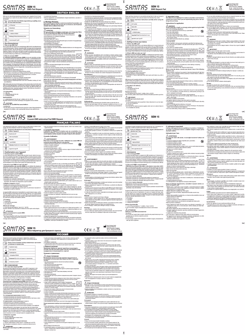 Page n°1 - Manuel utilisateur Sanitas SEM 15