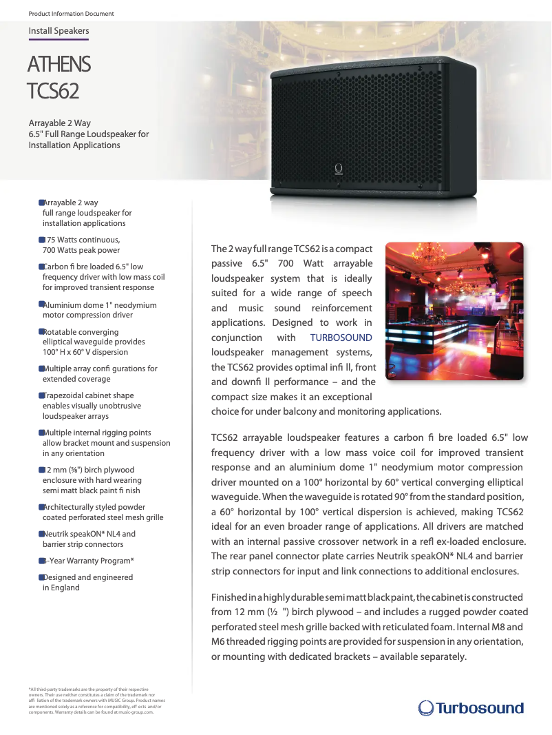 Página 1 del manual Ficha técnica Turbosound TCS62