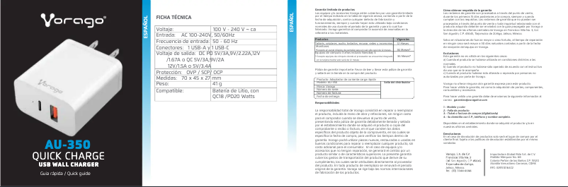 Page 1 de la notice Manuel utilisateur Vorago AU-350