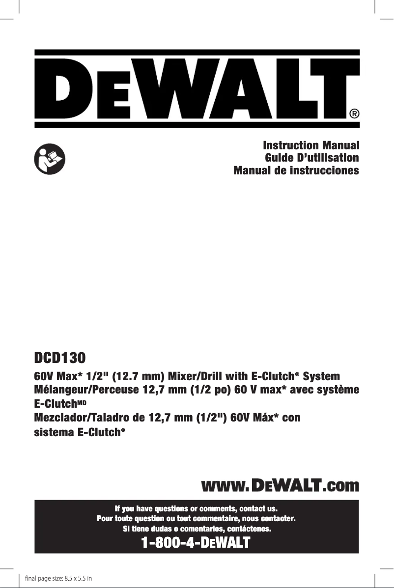 Page 1 de la notice Manuel utilisateur DeWalt DCD130