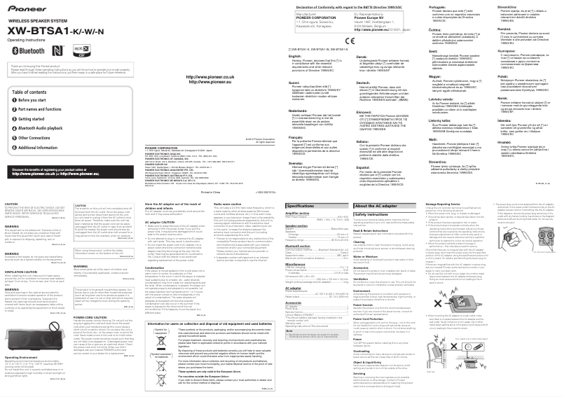 Page 1 de la notice Manuel utilisateur Pioneer XW-BTSA1-W