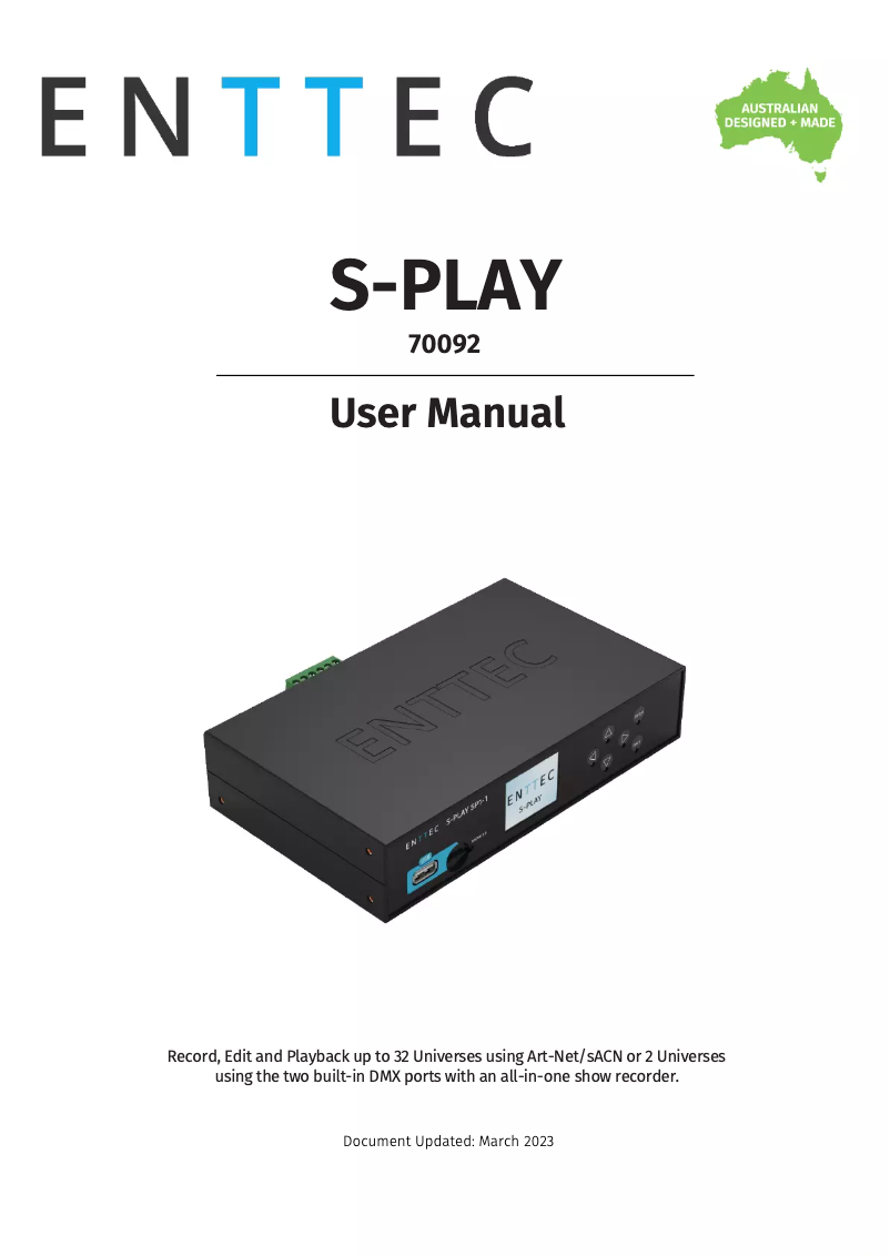 Page n°1 - Manuel utilisateur Enttec S-Play