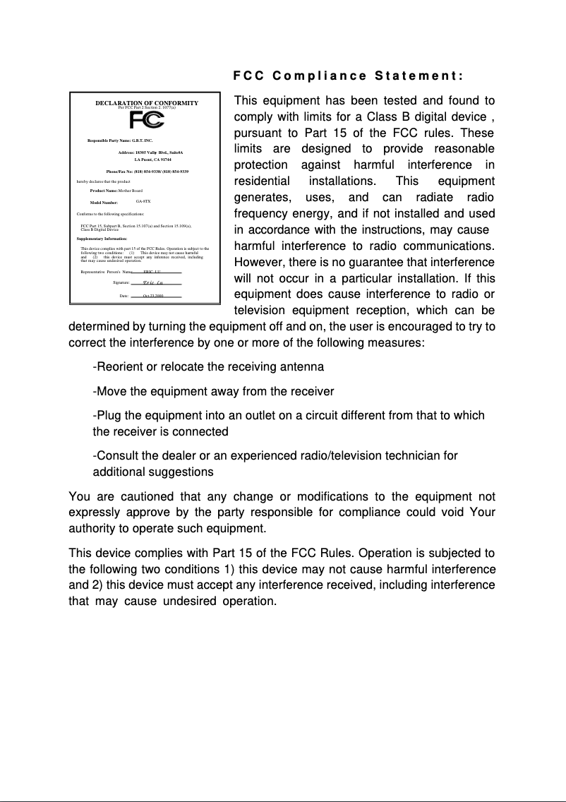 Page 1 de la notice Manuel utilisateur Gigabyte GA-8TX-C1