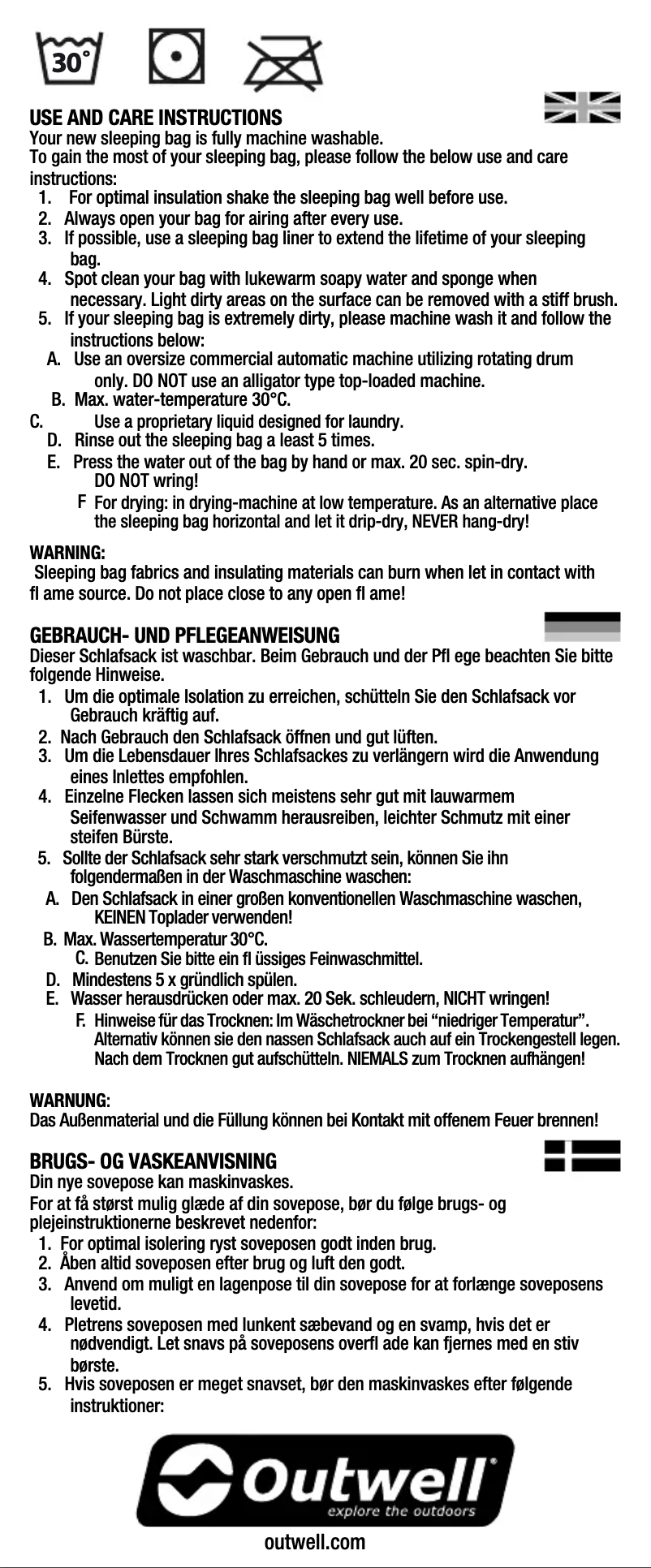 Page 1 de la notice Manuel utilisateur Outwell Camper