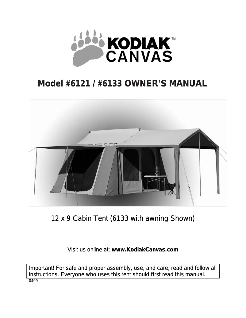 Page 1 de la notice Manuel utilisateur Kodiak Canvas Cabin 6121