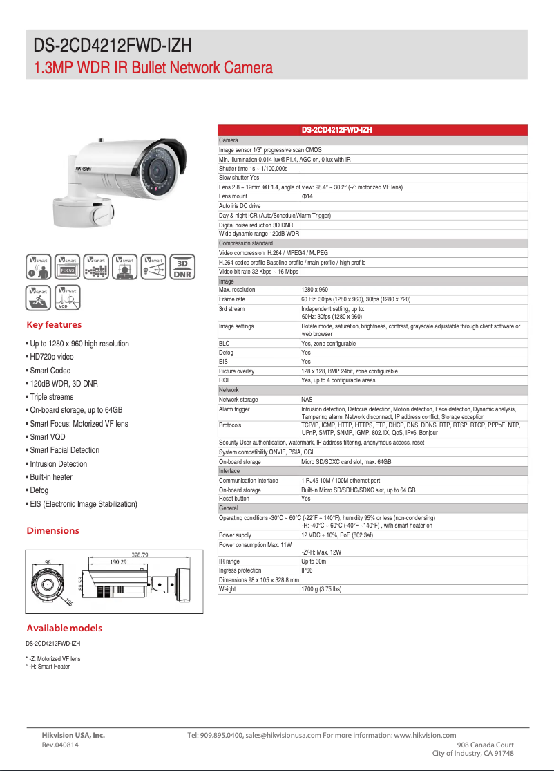 Page 1 de la notice Brochure Hikvision DS-2CD4212FWD-IZH