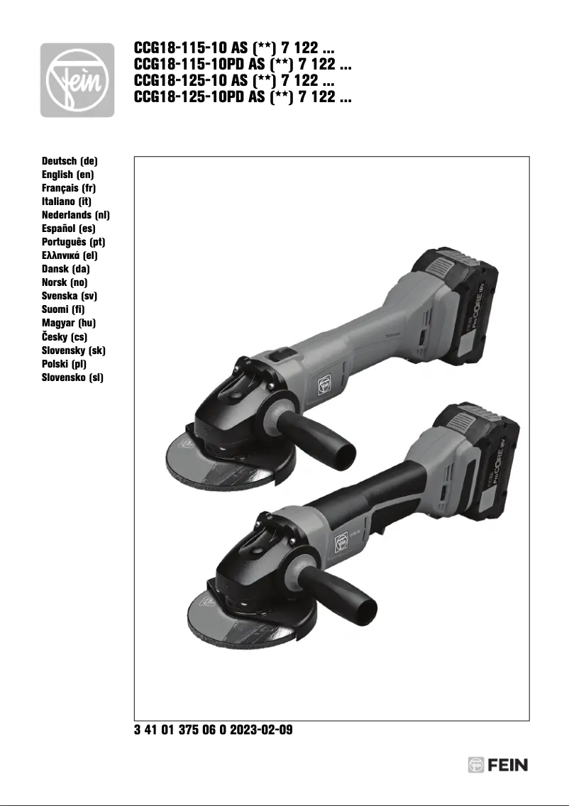 Page n°1 - Manuel utilisateur Fein CCG 18-125-10 AS