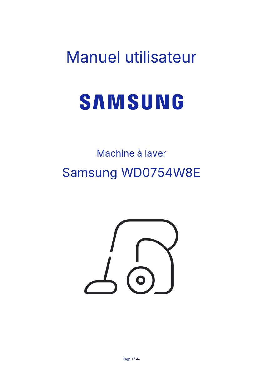 Page n°1 - Manuel utilisateur Samsung WD0754W8E