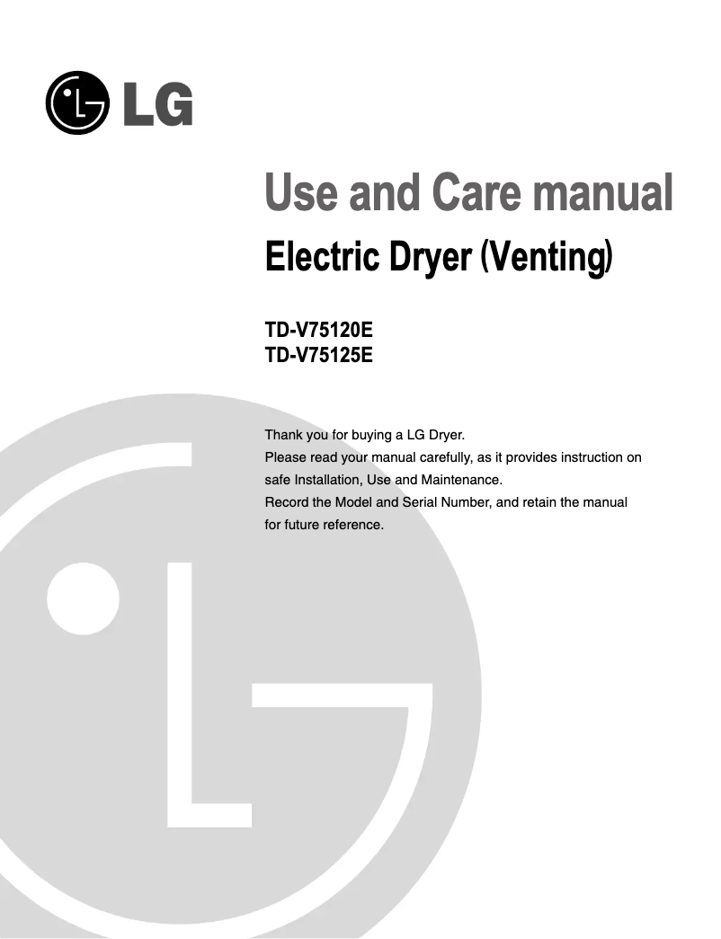 Page 1 de la notice Manuel utilisateur LG TD-V70125E