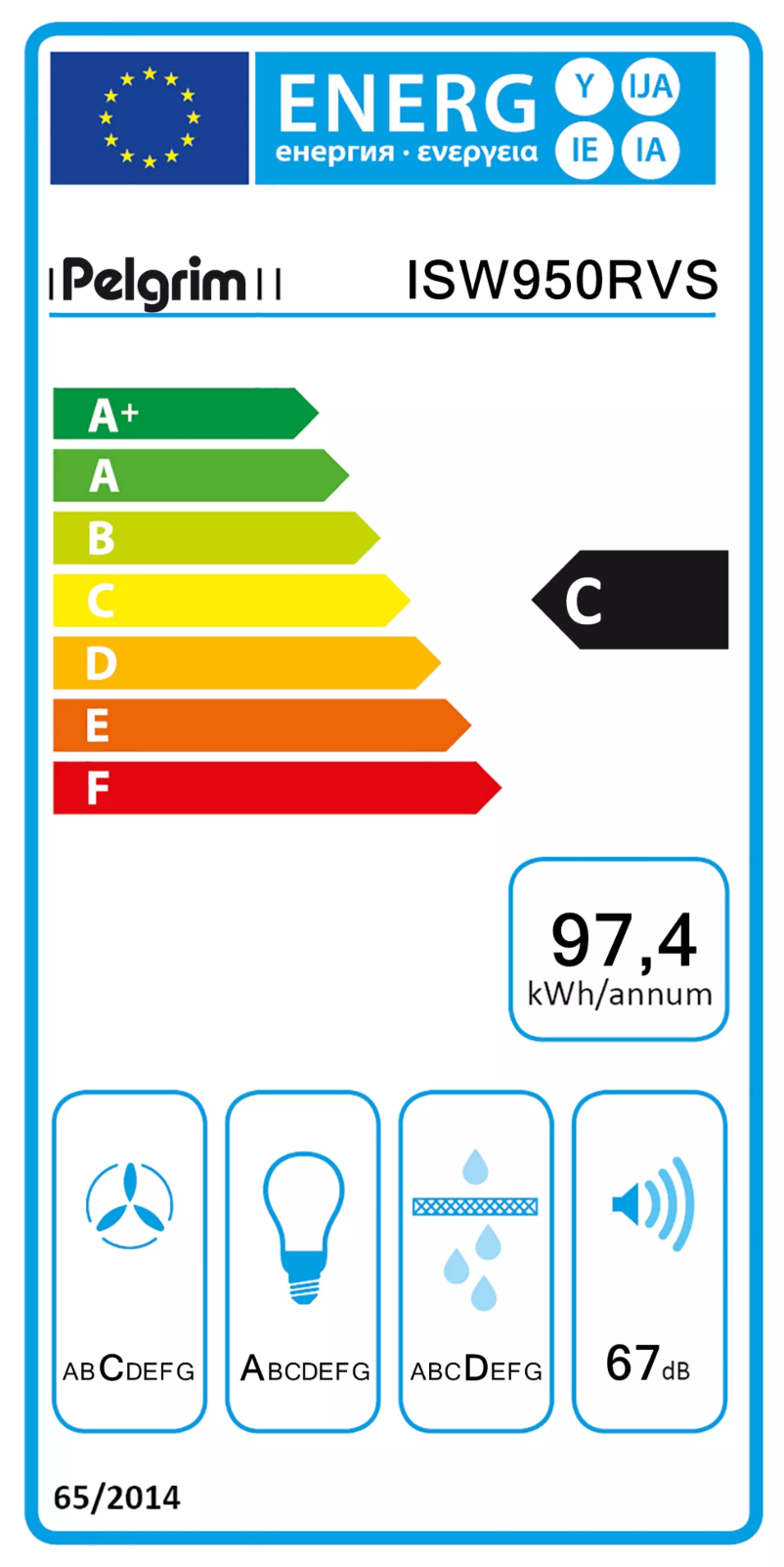 Page 1 de la notice Label énergétique Pelgrim ISW950RVS