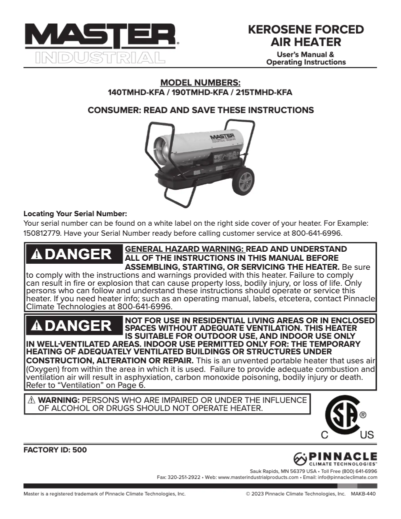 Page n°1 - Manuel utilisateur Master 140TMHD-KFA