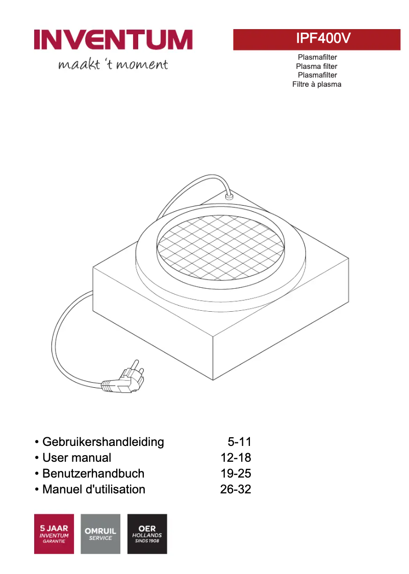 Page 1 de la notice Manuel utilisateur Inventum IPF400V