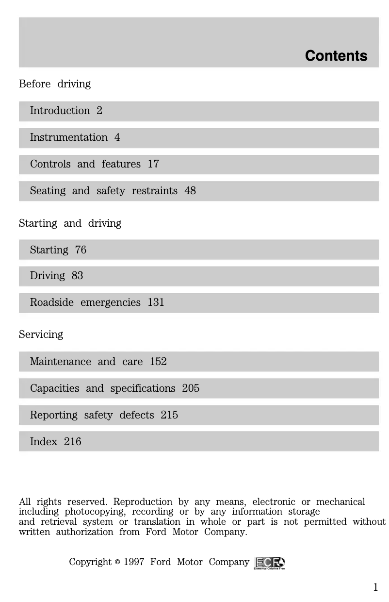 Page 1 de la notice Manuel utilisateur Ford F-250 (1998)