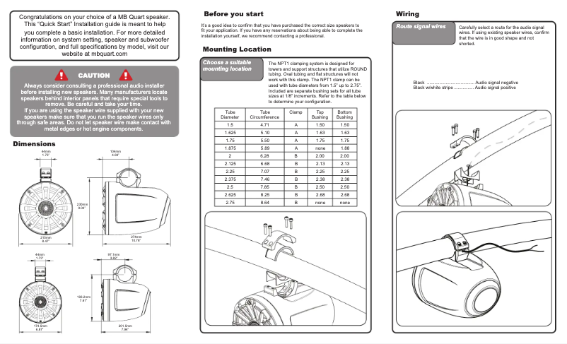 Page 1 de la notice Guide de démarrage rapide MB Quart NPT1-116