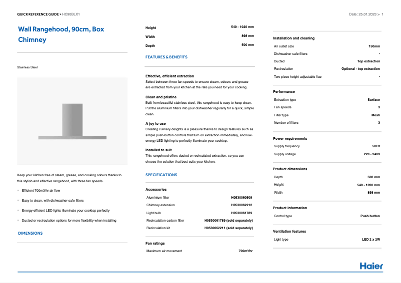 Page 1 de la notice Manuel utilisateur Haier HC90BLX1