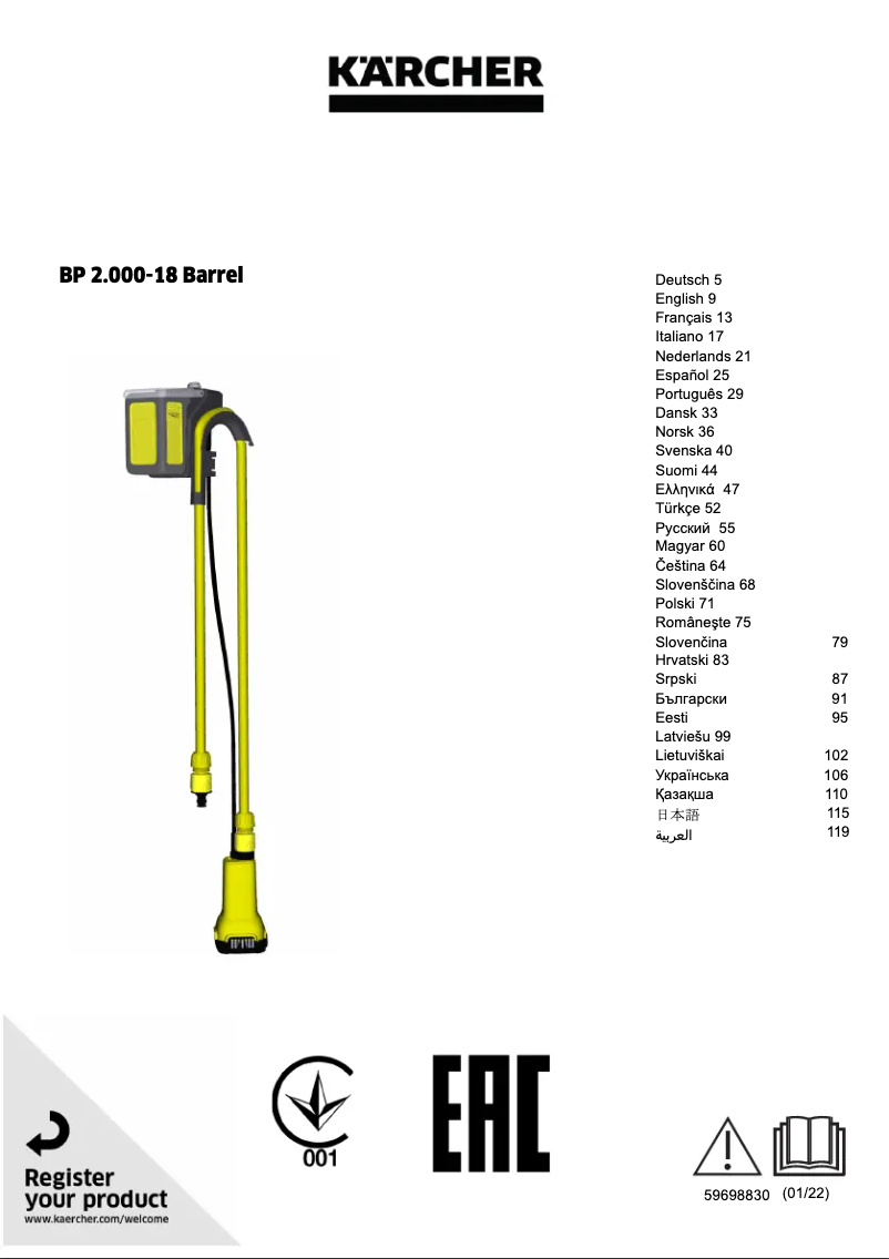 Page 1 de la notice Manuel utilisateur Kärcher BP 2.000-18 Barrel