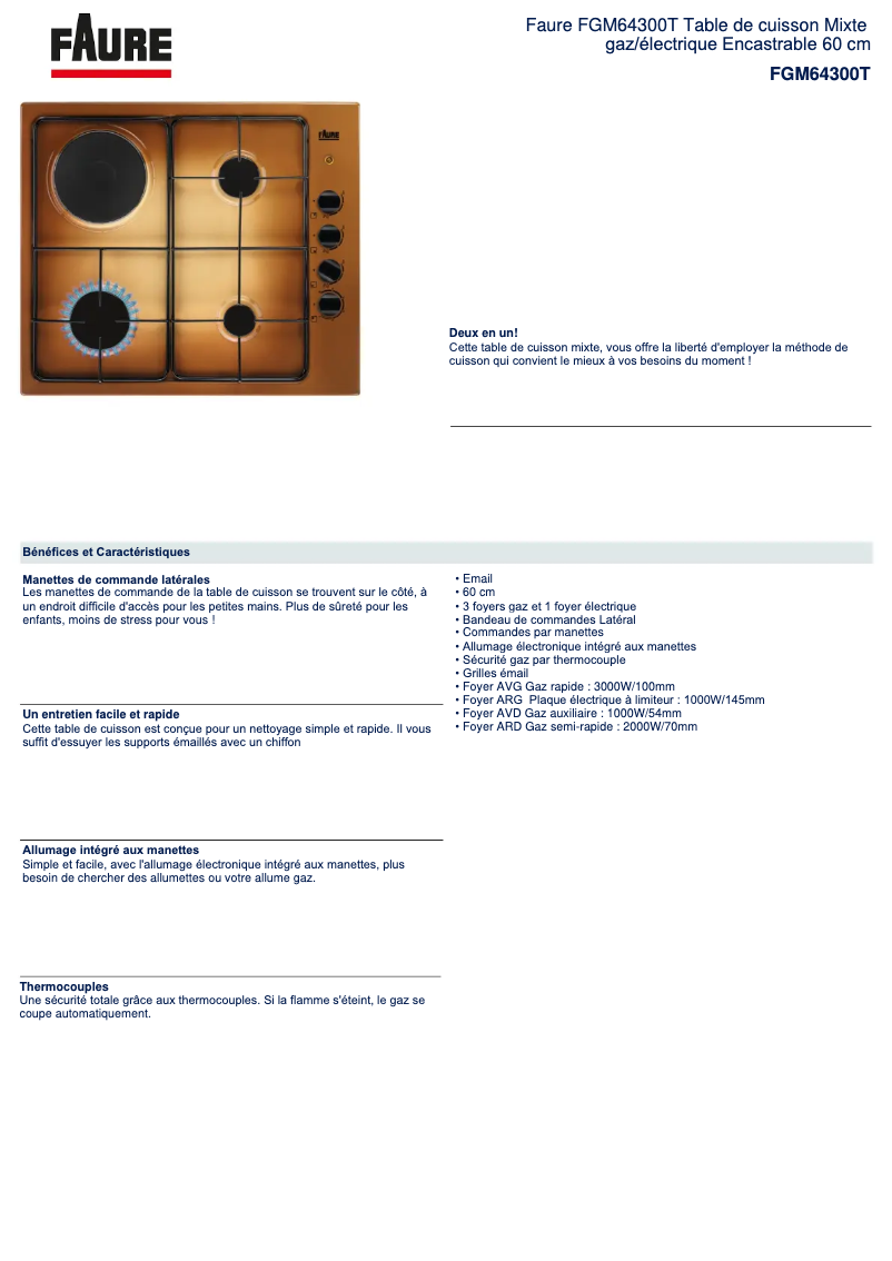 Page n°1 - Fiche technique Faure FGM64300T