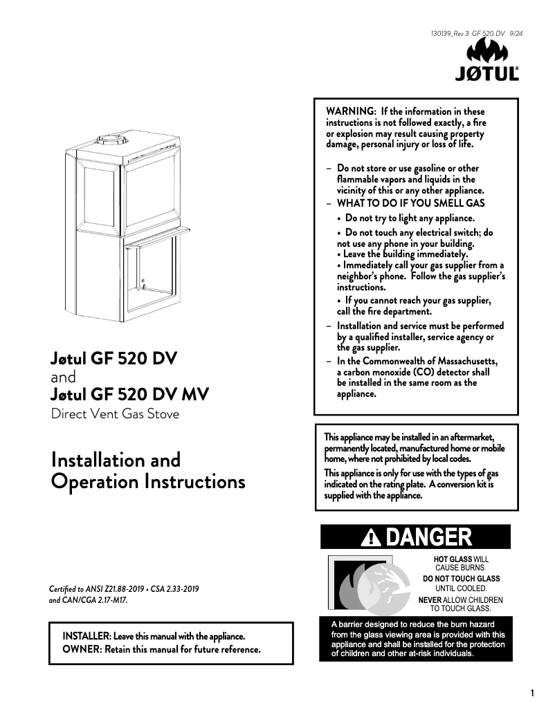 Page n°1 - Manuel utilisateur Jøtul GF 520 DV