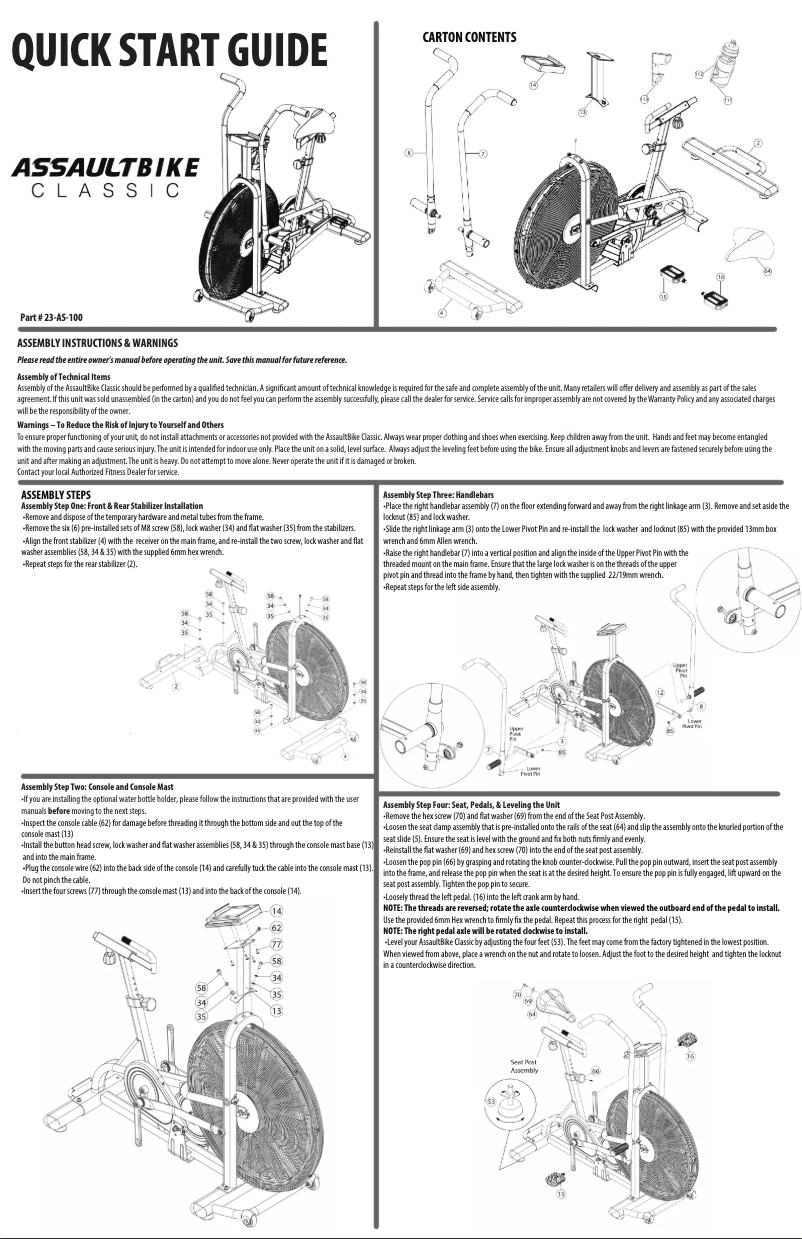 Page 1 de la notice Manuel utilisateur Assault Bike Assault Bike Classic