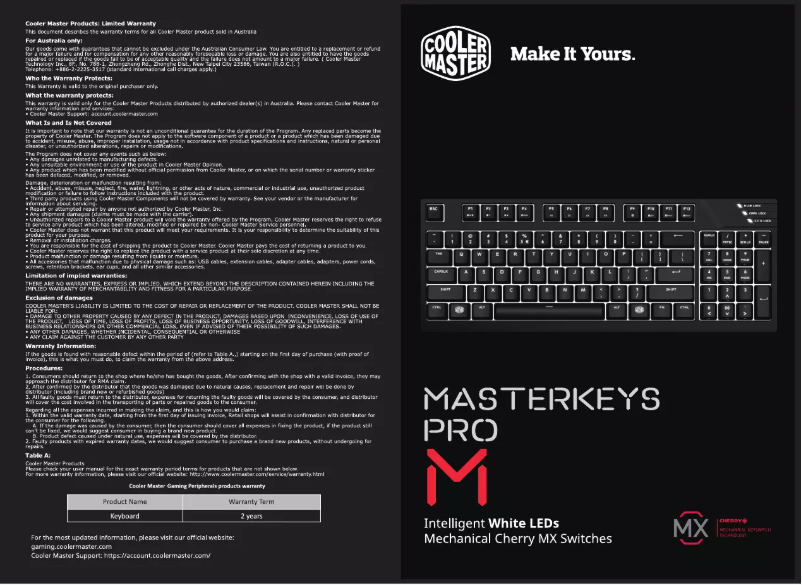 Image de la première page du manuel de l'appareil CM Storm MasterKeys Pro M