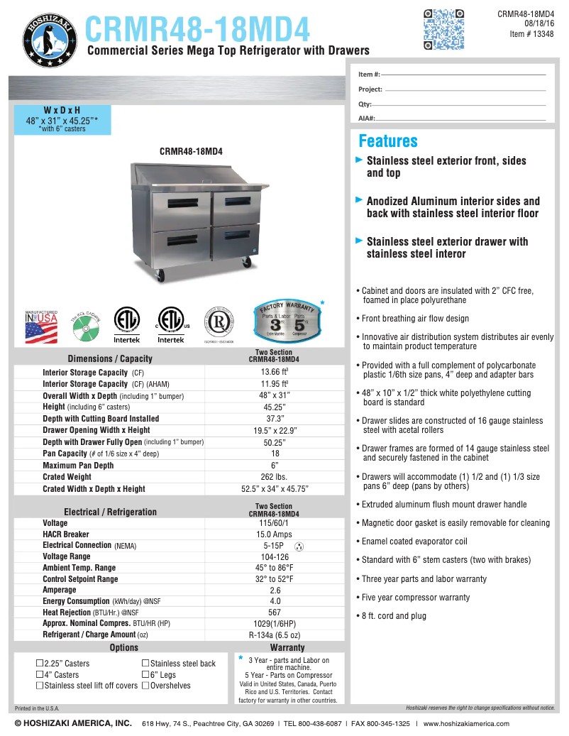 Image de la première page du manuel de l'appareil CRMR48-18MD4