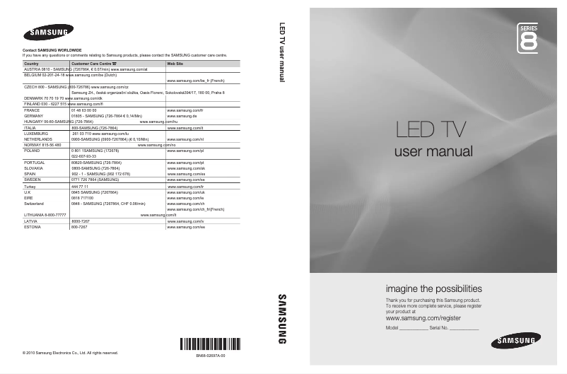 Page 1 de la notice Manuel utilisateur Samsung UE55C8000XW