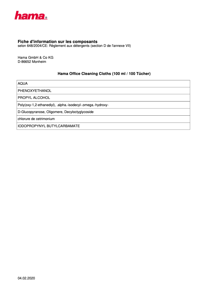 Page 1 de la notice Manuel utilisateur Hama 00113805