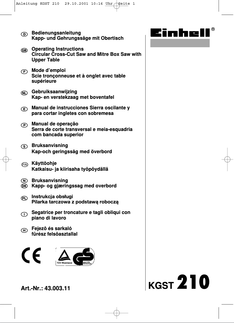 Image de la première page du manuel de l'appareil KGST 210