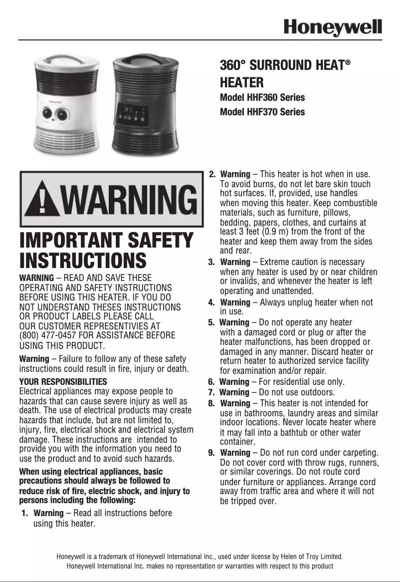 Image de la première page du manuel de l'appareil 360° Surround Heater HHF360W