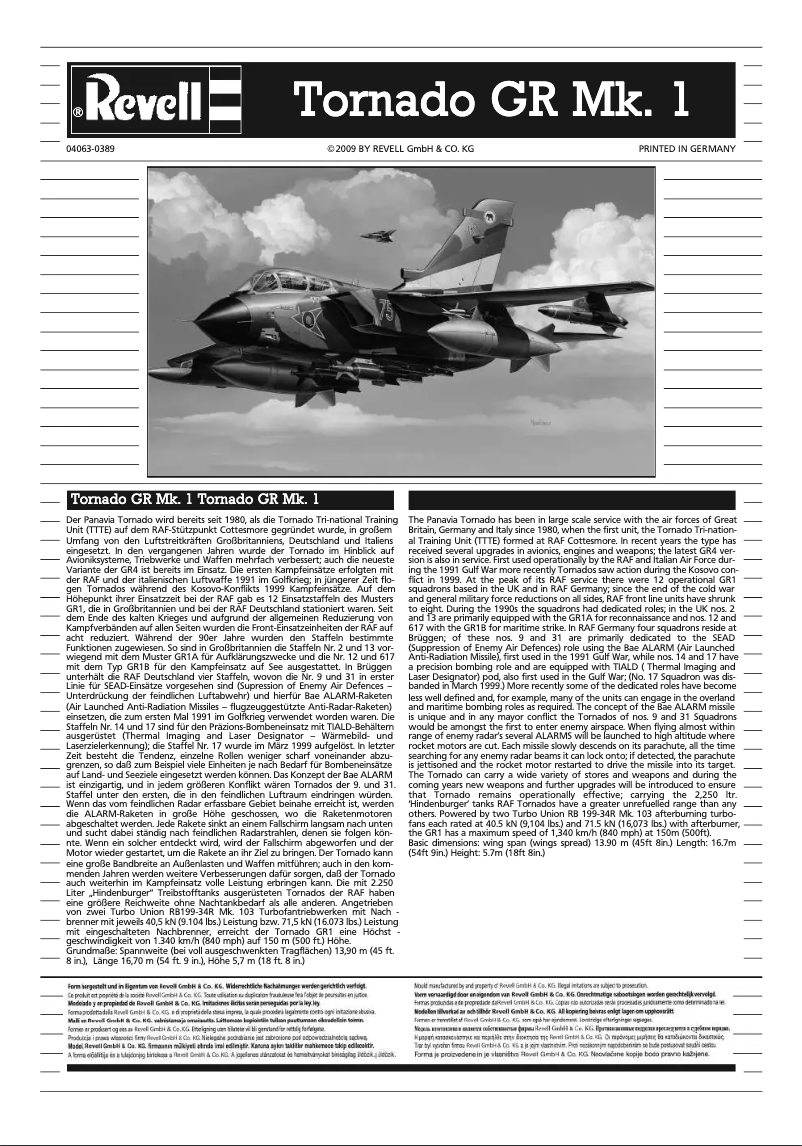 Image de la première page du manuel de l'appareil Tornado GR Mk.1