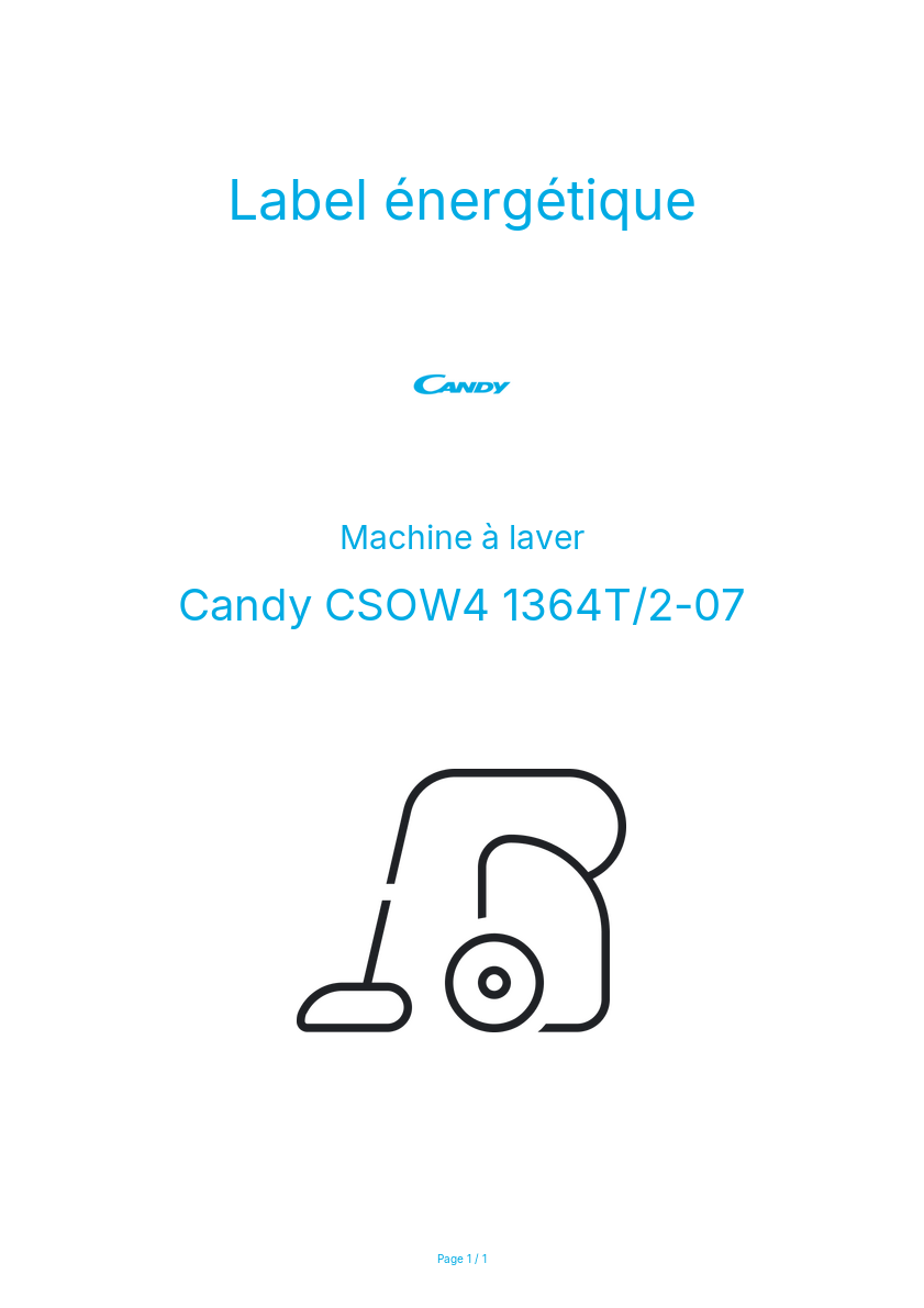 Page n°1 - Label énergétique Candy CSOW4 1364T/2-07