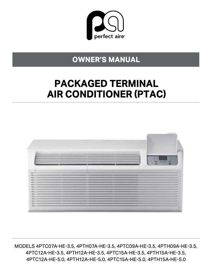Page 1 de la notice Manuel utilisateur Perfect Aire 4PTH15A-HE-3.5
