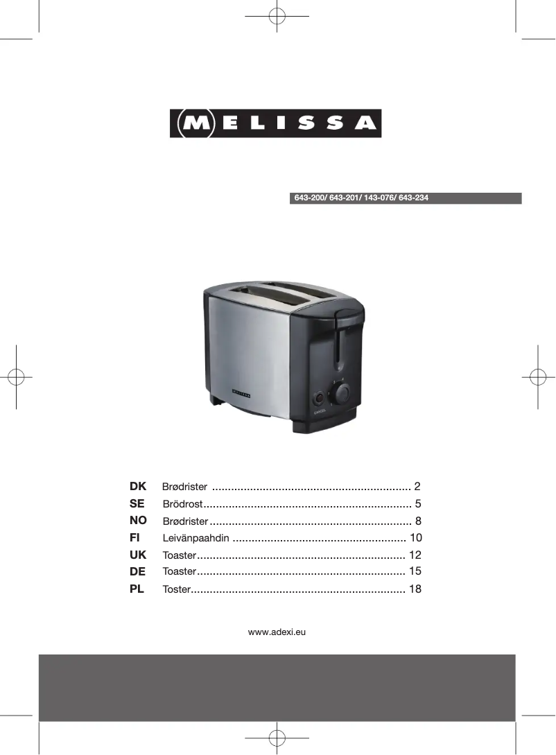 Page n°1 - Manuel utilisateur Melissa 643-234
