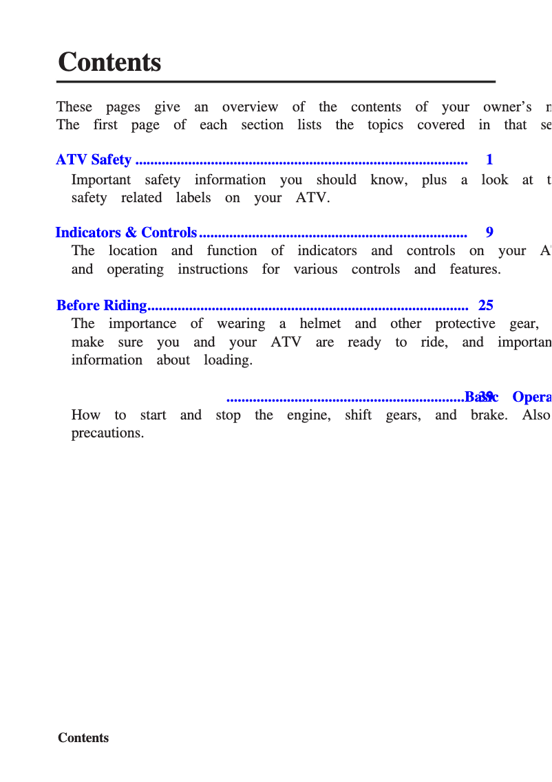 Page 1 de la notice Manuel utilisateur Honda TRX450R (2012)