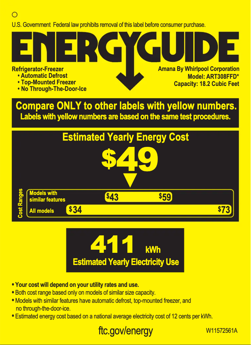 Page 1 de la notice Label énergétique Amana ART308FFDB