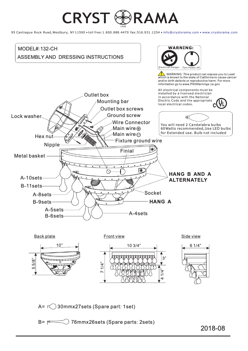 Page n°1 - Manuel utilisateur Crystorama Calypso 132-CH