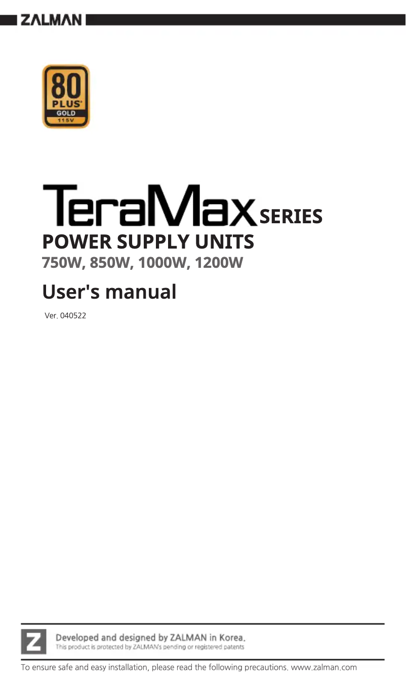 Page 1 de la notice Manuel utilisateur Zalman TeraMax ZM750-TMX