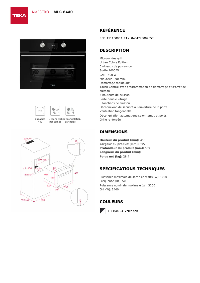 Page 1 de la notice Manuel utilisateur Teka MLC 8440