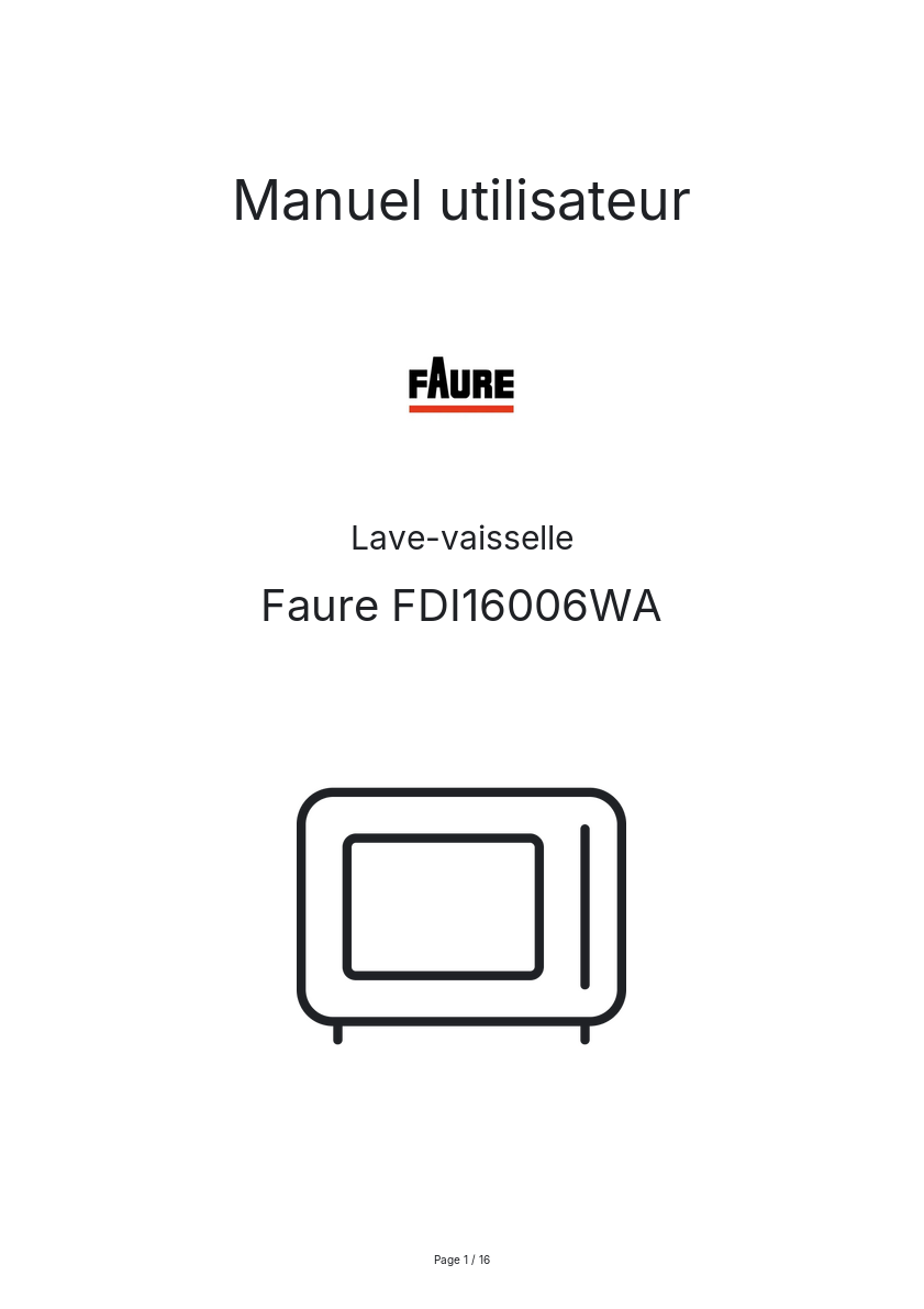 Page n°1 - Manuel utilisateur Faure FDI16006WA