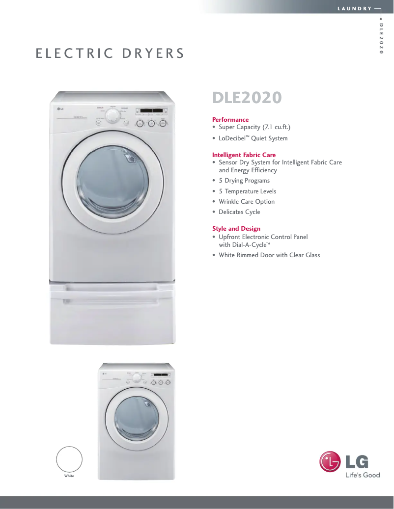 Page n°1 - Fiche technique LG DLE2020W
