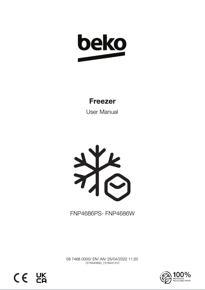 Page 1 de la notice Mode d'emploi Beko FNP4686PS