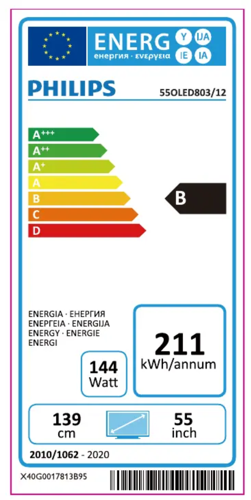 Page 1 de la notice Label énergétique Philips 55OLED803