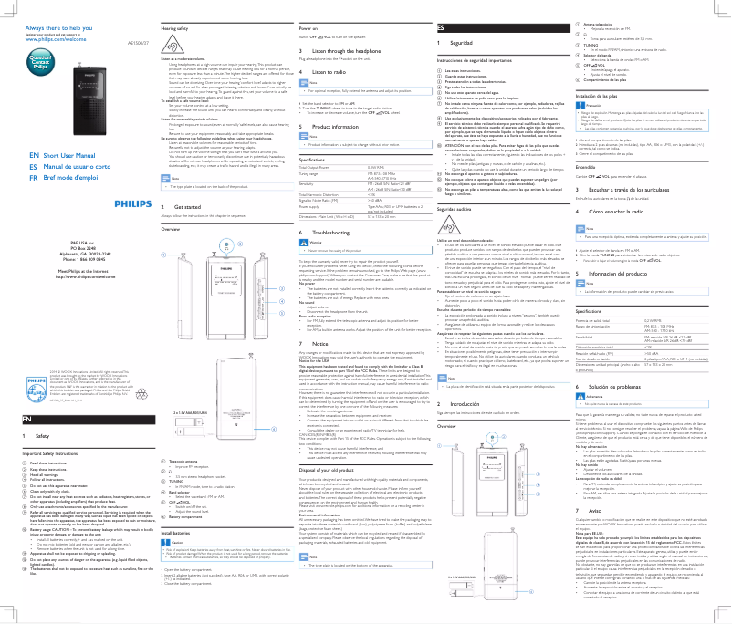 Page n°1 - Guide de démarrage rapide Philips AE1500W