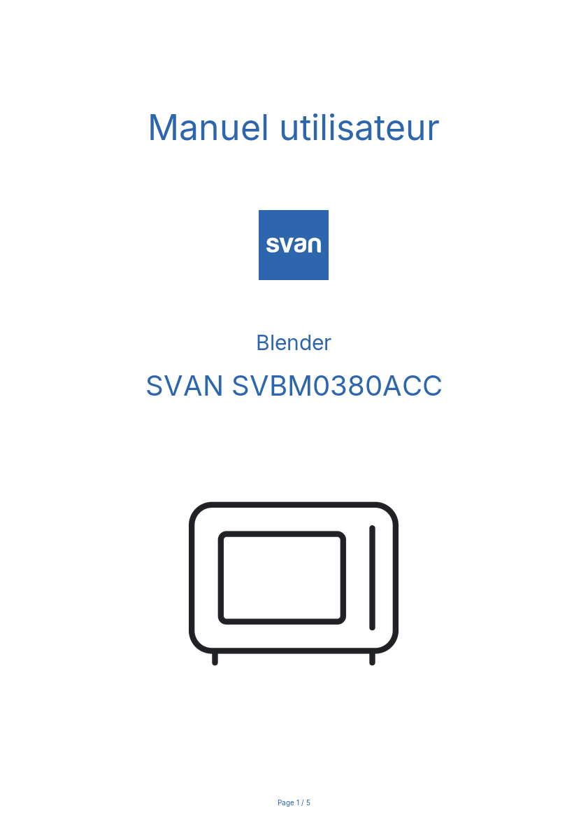 Page n°1 - Manuel utilisateur SVAN SVBM0380ACC