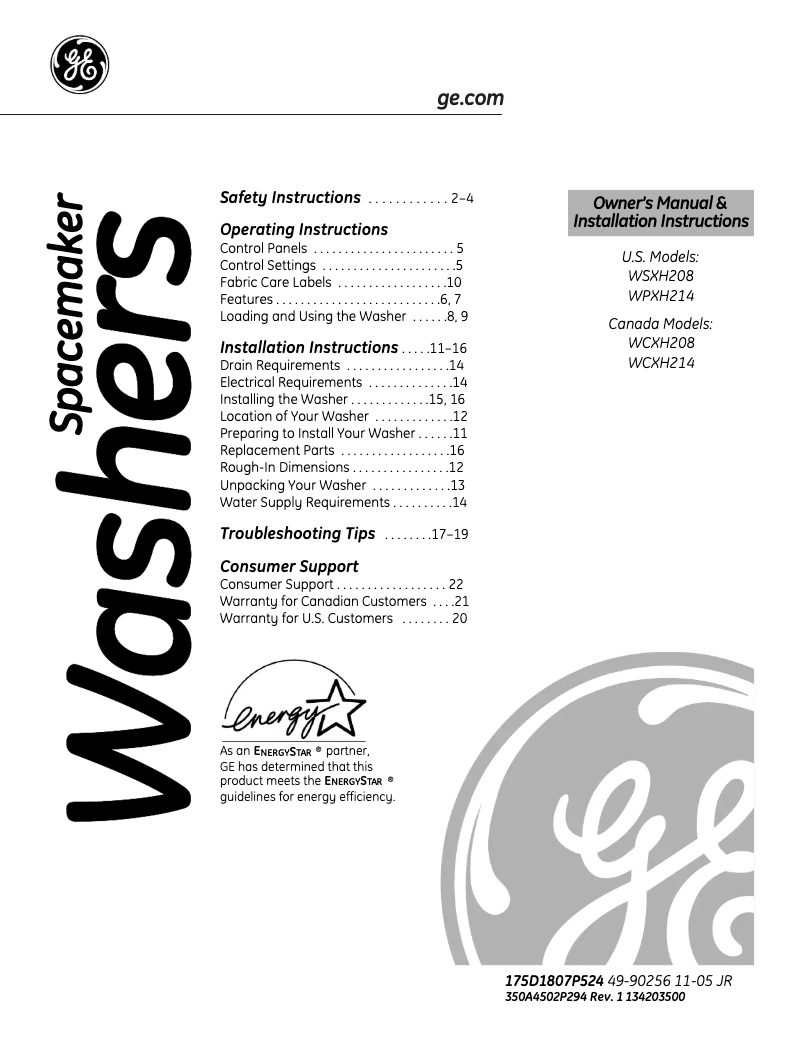 Page n°1 - Guide d'installation GE Profile WPXH214FWW